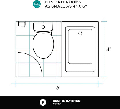 Fine Fixtures Drop In White Soaking Bathtub, Fiberglass Acrylic Material, 48"L x 32"W x 19"H
