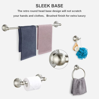 Newfun 8-Pieces Brushed Nickel Bathroom Accessories Set Towel Racks for Bathroom - Bathroom Hardware Set,2 * 24 Inch Towel Bar for Bathroom 2*Toilet Paper Holder 2* Towel Ring Towel Holders 2* Hook