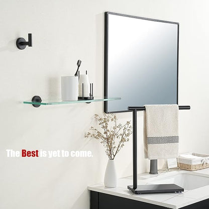 JQK Bathroom Glass Shelf Black, Tempered Glass Shower Storage 20 by 5 inches, 304 Stainless Steel Matte Black Wall Mount, TGS101L20-PB