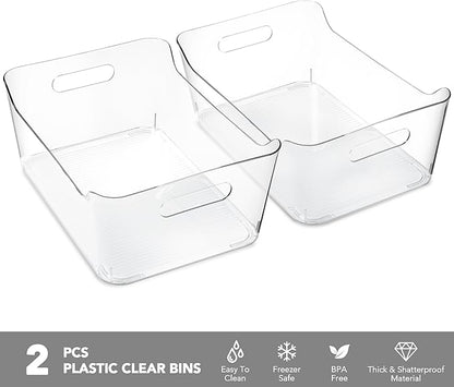 Tiawudi 4 Pack Plastic Storage Bins, Extra Large Pantry Organizer, 13.5" x 10" Clear Storage Containers and Organizer Bins, Multi-Use Bins for Home, Kitchen, Closet and Cabinet
