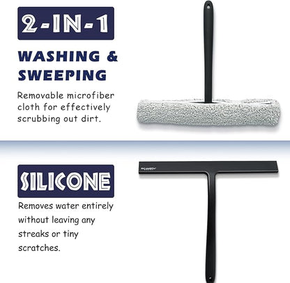 12 Inch Silicone Shower Squeegee for Glass Doors with Hook – Streak-Free Window Cleaner for Bathroom, Mirror, Tile & Car, No Scratch Squeegee with Metal Core (Black)