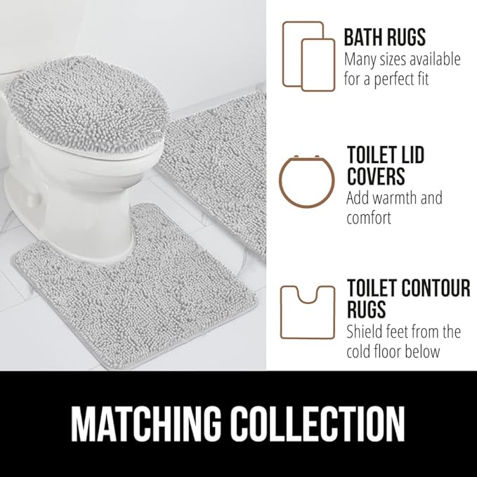 GORILLA GRIP Bath Rug Mat 54x24, Soft Absorbent Chenille, Quick Dry Microfiber Mats, Rubber Backing Washable Shower Floor Rugs, Bathmat Runner, US Designed Bathroom Home Decor Accessories Light Gray