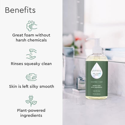 Puracy Organic Hand Soap, For the Professional Hand Washers We've All Become, Moisturizing Natural Gel Hand Wash Soap, Liquid Hand Soap Refills for Soft Skin (12 fl.oz, Cucumber & Mint) 2-Pack
