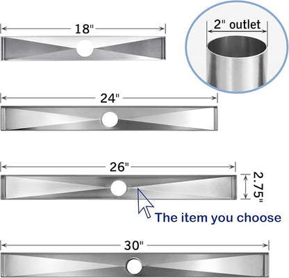Linear Shower Drain 26", Brushed Floor Drain with Tiled Insert Grate & Hair Strainer, 304 Stainless Steel Bathroom 2-in-1 Tiled in Drain, CUPC Certified (Brushed, 26'')