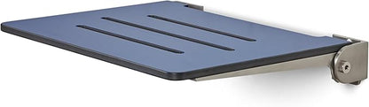 18 inch Silhouette Slimline Folding Wall Mount Shower Bench Seat, Navy Seat with Silver Frame