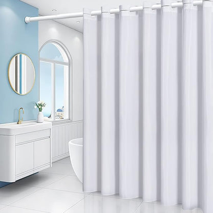 Furlinic White No Hook Shower Curtain Fabric 60x72 Inch,Polyester Waterproof Bathroom Curtain with 8 Plastic Built-in Grommets,Modern Luxury Hotel Style Washable Decorative Shower Curtains