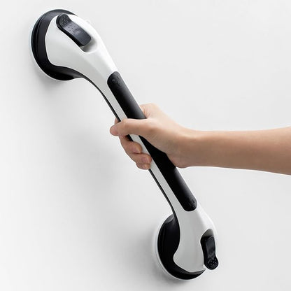 Shower Grab Bar Suction Cup 17 inch, Grab Bars for Bathtubs, Bathroom Safety Grip Shower Handle for Elderly and Seniors, Bath Handrails Removable & Reusable Waterproof, No Drilling, Black