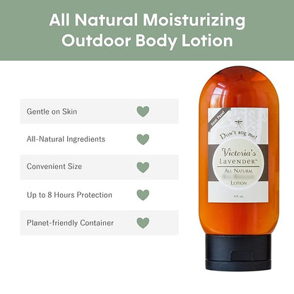 Victoria's Lavender All Natural Moisturizing Body Lotion with Essential Oils - Body Lotion for Skin Protection - Outdoor & Leisure Activities - Backpackers, Campers, Hikers - Made in USA - 4 oz