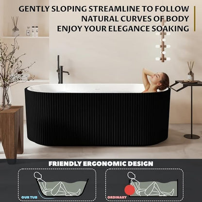 67" Freestanding Bathtub, Deep Soaking Tub with Non-Slip Base, CUPC Certified Stand Alone Tub, Modern Bathroom Soaker Tub with Chrome Drain, Easy Install, White