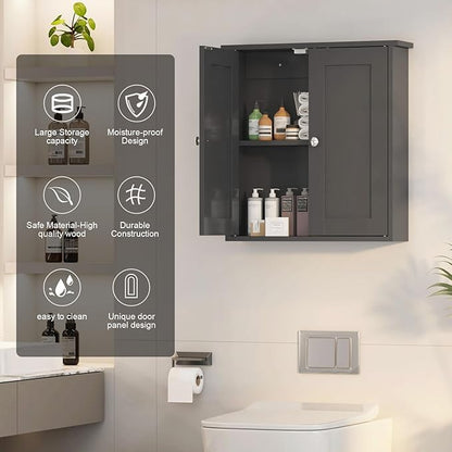 Black Bathroom Wall Cabinet,Medicine Cabinet Over Toilet,Bathroom Cabinet Wall Mounted with Shelves,Surface Mount Medicine Cabinet for Laundry Room,Kitchen,Storage Cabinet 22x23