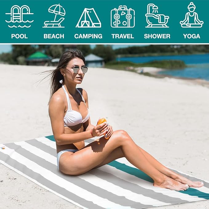 SUN CUBE Microfiber Beach Towel, Quick Dry Sand Free Beach Towel, Lightweight, Compact for Travel Swim Sports Camping, Packable Sand Resistant Towel Adult - Light Grey 78x35 Inches