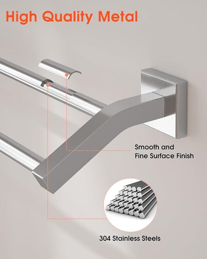 Alise Bath Double Towel Bars Towel Racks for Bathroom,Wall Mount Towel Holder Heavy Duty SUS304 Stainless Steel Towel Hanger Towel Rail,Brushed Nickel,16 Inch