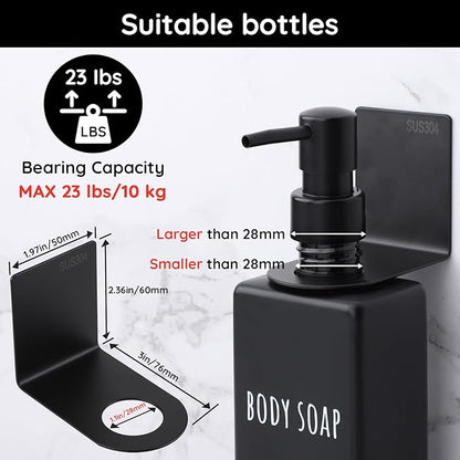 Segbeauty Stainless Adhesive Bottle Holder, 3Pcs Bathroom Bottle Dispenser Holder, Dia 1.1in 2.8cm Lotion Bottle Wall Mount, Rustproof Shampoo Bottle Holder Wall Hanging Rack for Kitchen Toilet Black