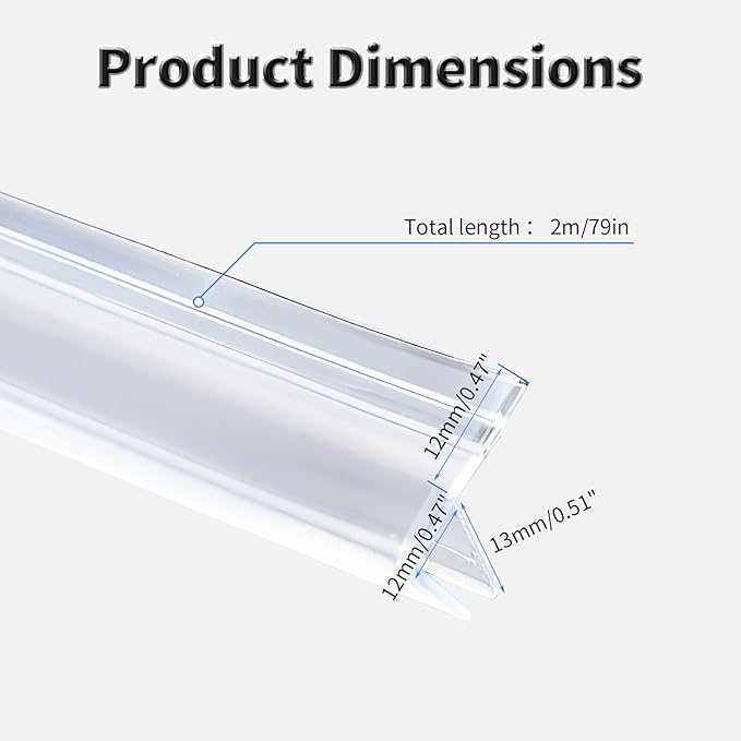 Shower Door Side Seal Strip,79 Inch F-Type Frameless Shower Door Seal, F-Type Shower Door Sweep for 15/32"(12mm) Thick Glass