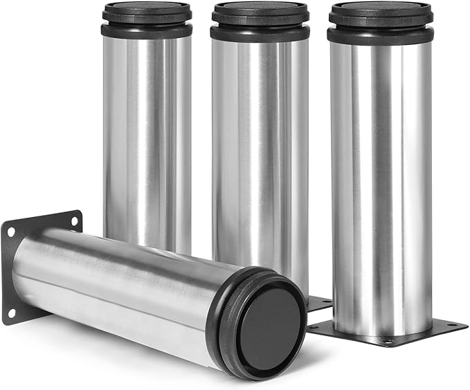 7 Inch Metal Furniture Legs Stainless Steel Adjustable Legs Silver Metal Legs Round Cabinet Legs for Coffee Table Cabinet Desk Sofa Shelves, Pack of 4