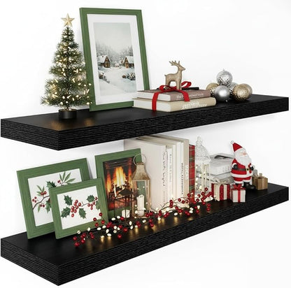 Vivelove 12" Deep Floating Shelves for Wall 36 Inches Long, 2 in Thick Wall Shelves, Shelf for Bedroom, Bathroom, Living Room, Kitchen, Office, Modern Home Decor, 36" X 12" X 2", Set of 2, Black