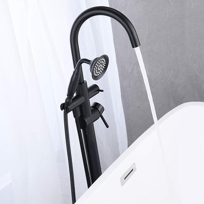Tub Filler Freestanding Bathtub Faucet Black Floor Mounted Brass Bathroom Tub Faucets with Hand Shower