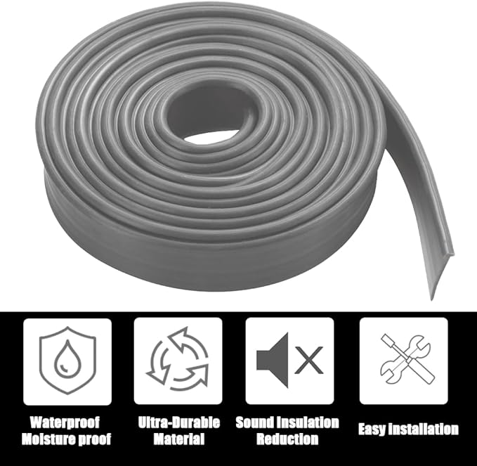 Shower Bottom Waterproof Door Rubber Sweep Trim Black Seal for Home Bathroom, 108 x 13/16 x 5/32 Inch Tee Insert Shape (Grey)