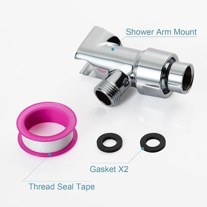 OFFO Shower Head Holder All Metal for Handheld Shower Head, Adjustable Shower Arm Mount with Solid Brass Pivot Ball, 1/2 in IPS Female Inlet and Male Outlet, Chrome