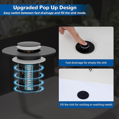 Hibbent 3 Pack 3 in 1 Bathroom Sink Drain Strainer, Universal Pop Up Stopper, Removable Stainless Steel Filter Basket Hair Catcher, Sink Plug for 1.1''~2.36'' Basin, Brass Bullet Core, Matte Black