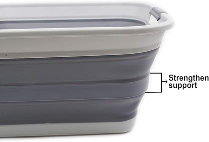 SAMMART 42L(11 gallon) Collapsible Plastic Laundry Basket-Foldable Pop Up Storage Container/Organizer-Portable Washing Tub-Space Saving,Water capacity 34L(9 gallon) (1 Rectangular - strengthen, Grey)