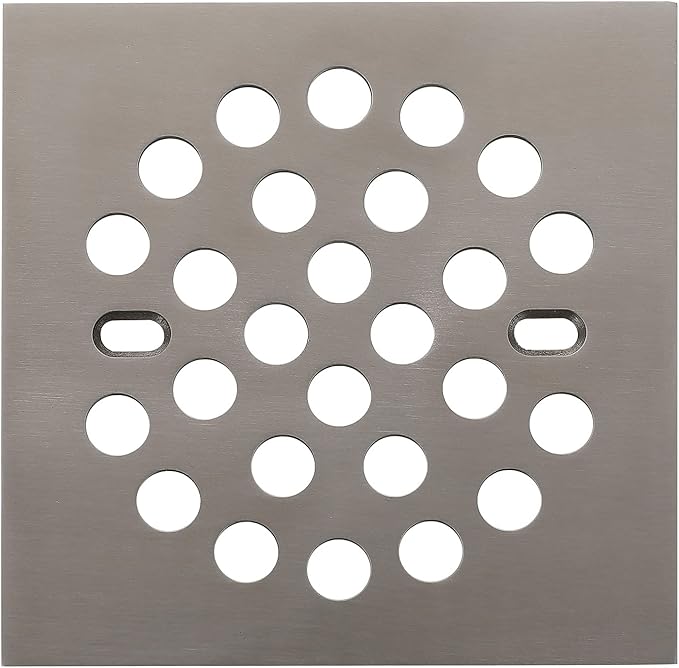 RRAJJ Square Improve 4-1/4 Inch(108mm*108mm) Screw-in Shower Floor Drain Grate Strainer (Brushed Nickel)
