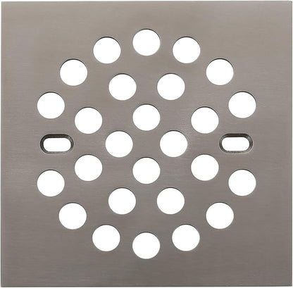 RRAJJ Square Improve 4-1/4 Inch(108mm*108mm) Screw-in Shower Floor Drain Grate Strainer (Brushed Nickel)