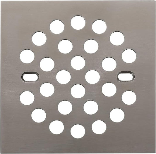 RRAJJ Square Improve 4-1/4 Inch(108mm*108mm) Screw-in Shower Floor Drain Grate Strainer (Brushed Nickel)