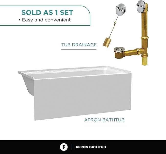 Fine Fixtures Acrylic, Fiberglass Alcove Soaking Bathtub with Integral Apron Front - Drain Included (60" x 36", Right Hand, White)