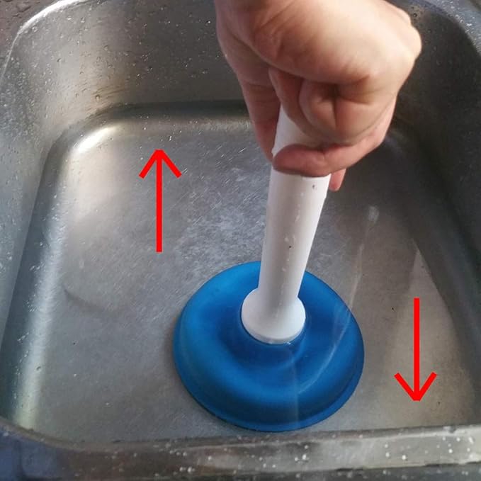 Coralpearl Drain Plunger, Small Hand Force Plumber Helper, Little 4 inch Cup Clog Remover, Tiny Rubber Unclogger in 9" Short Handle for Kitchen Sink, Bathroom Toilet, Shower Bath Tub (Blue + Yellow)
