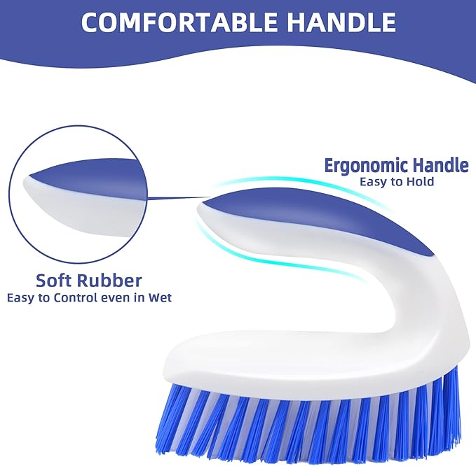 BITOPE 2 Pack Deep Cleaning Brush Set, Scrub Brush with Comfort Grip, Stiff Bristles Cleaner Scrubber for Kitchen, Sink, Bathroom, Shower Floor-Blue&White