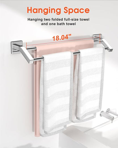Alise Bath Double Towel Bars Towel Racks for Bathroom Lavatory,Wall Mount Towel Holder Heavy Duty SUS304 Stainless Steel Towel Hanger Towel Rail,Polished Chrome,20 Inch
