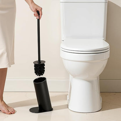 Toilet Brush and Holder Set, Stainless Steel Toilet Bowl Brush with 16.5" Long-Reach Handle, Tilted Canister with Concealed Brush Head & Anti-Splash Shield for Bathroom Cleaning, 1 Spare Head Included