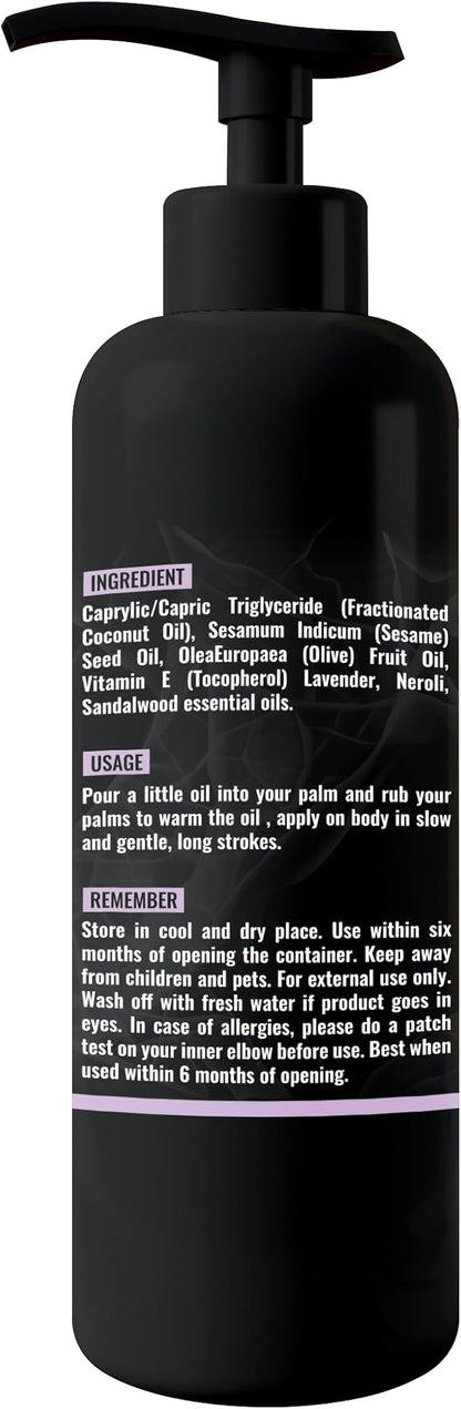 Organic - Lavender Floral Edible Full Body Massage Oil - Relaxing, Calming | No Stain & Non-Sticky |with Fractionated Coconut Oil, Orange Blossom & Lavender Oil - 8.45 Fl Oz