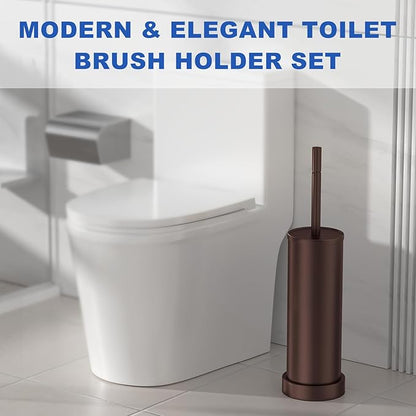 Toilet Brush and Holder Set: 304 Stainless Steel Heavy Duty Toilet Bowl Brush and Holder with Removable Inner Bowl and Splash Protection, Modern Long Handle Bathroom Cleaning Tool