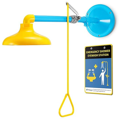 Emergency Shower Station Safety Shower Outdoor Horizontal/Wall Mounted Drench Shower for Emergency Shower, Highly Visible Color