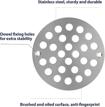 4 Inch Shower Drain Cover,Round Screw-in Floor Drain Cover,Easy-to-Install Replacement Cover Brushed Nickel