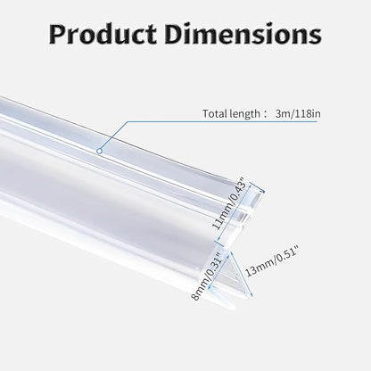 Shower Door Side Seal Strip,118 Inch F-Type Frameless Shower Door Seal, F-Type Shower Door Sweep for 5/16"(8mm) Thick Glass