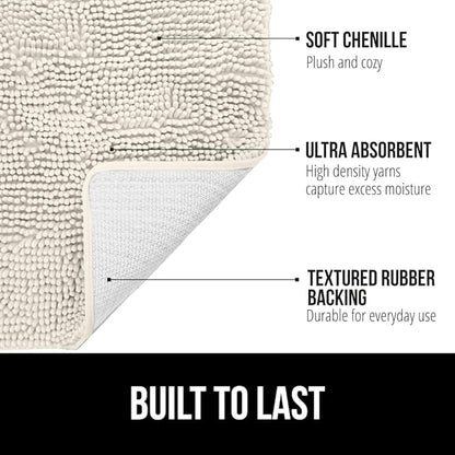 GORILLA GRIP Plush Absorbent Shaggy Chenille Bath Rug Mat for Square Toilet Base with Rubber Backing, Machine Washable Rugs, Soft Microfiber Contour Mats for Toilets, Bathroom Decor, Ivory