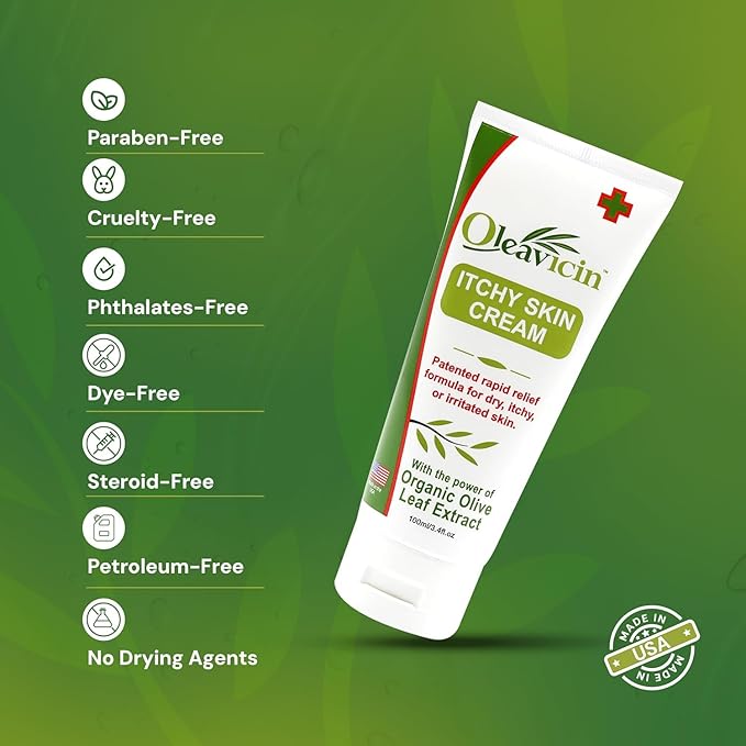 Oleavicin Extra Strength Anti-Itch Cream (2 Pack) for Dry, Itchy Skin Relief – Natural Fungal & Rash Treatment with Olive Leaf Extract – Fast-Acting, Long-Lasting Itch Relief