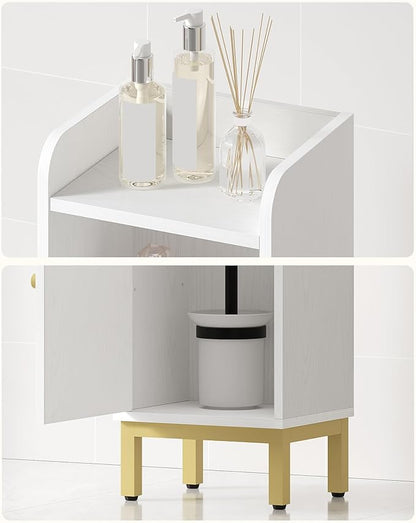 Bathroom Storage Cabinet, Small Corner Floor Cabinet with Door and Shelves, Narrow Toilet Paper Holder, Bathroom Organizer with Adjustable Shelf, for Small Spaces, White BC38213G