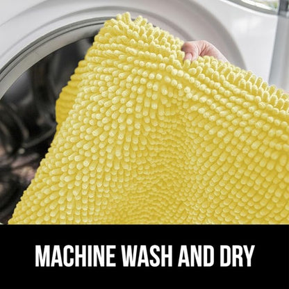 GORILLA GRIP Plush Absorbent Shaggy Chenille Bath Rug Mat for Oval Toilet Base with Rubber Backing, Machine Washable Rugs, Soft Microfiber Contour Mats for Toilets, Bathroom Decor, Yellow