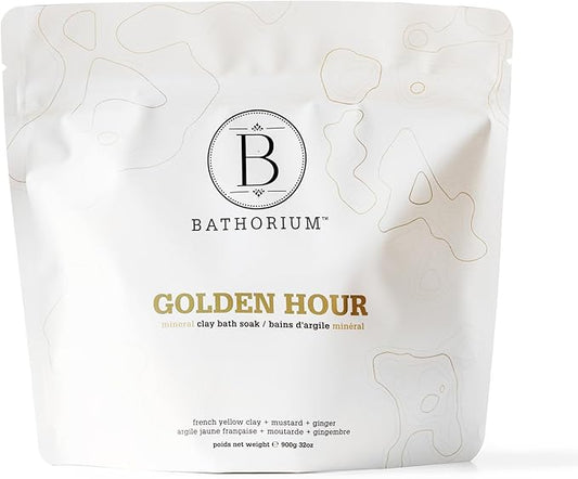 Bathorium Golden Hour Mud Mineral Soak, Detox Bath Soak with French Grey Sea Salt, Ginger & Mandarin, Sinus Relief & Recovery, pH-Balanced for Women, Approximately 3 Baths, 32 oz