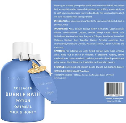 Collagen Luxury Bubble Bath Long Lasting Foam with Oatmeal Milk Honey Moisturizing Relaxing Stress Relief Calming Self Care Spa Gift for Women and Men