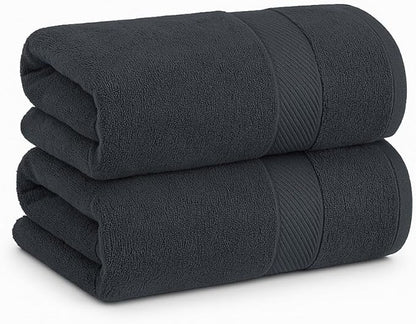 Cloudura Luxury Bath Towels-100% Cotton | Quick Dry | Lightweight | Thick I Good for Spa,Gym & Hotel Quality,(27'x54')-Soft & Absorbent (Charcoal Grey, Set of 2)