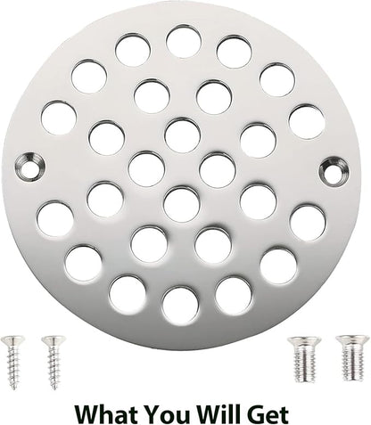 4 Inch Shower Drain Cover,Round Screw-in Floor Drain Cover,Easy-to-Install Replacement Cover