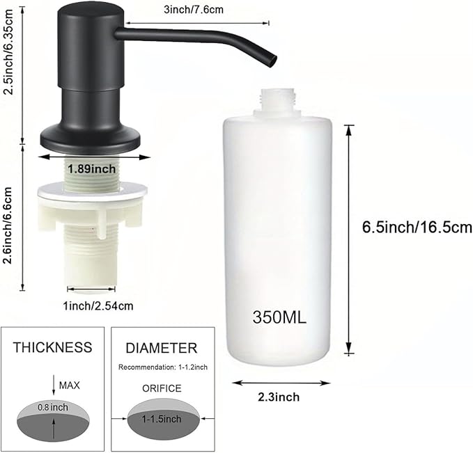 Soap Dispenser for Kitchen Sink,Stainless Steel Built in Soap Dispenser Countertop Pump Head,Dish Soap Hand Lotion Dispenser with Refillable 13.5OZ Bottle
