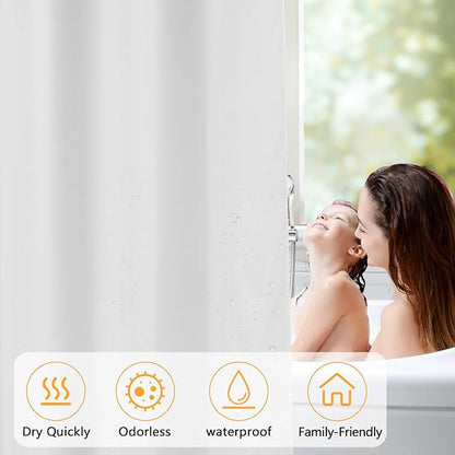 Waterproof Fabric Stall Shower Curtain Liner Long 36 x 78 inch, Washable Cloth Shower Liner with 2 Large Magnets, White Bathroom Shower Curtain for Single Stall