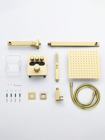 Lefton Shower System in Fahrenheit Display (Battery-free), 10” Overhead Shower Head with All-in-one Handheld Spray Showerhead and Bathtub Faucet, 4-in-1 Control System, SSWM2502 (Brushed Gold)