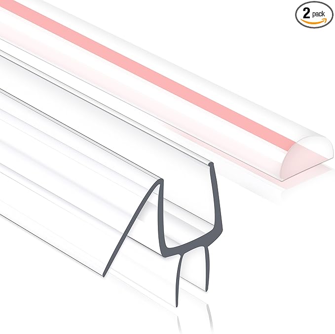 Frameless Shower Door Seal Strip 2 Pack x 39 Inch MD Glass Shower Door Bottom Seal Strip for 3/8" Glass Shower Door Sweep Ultra-Clear Polycarbonate, Stop Showers Leaks Create A Water Barrier